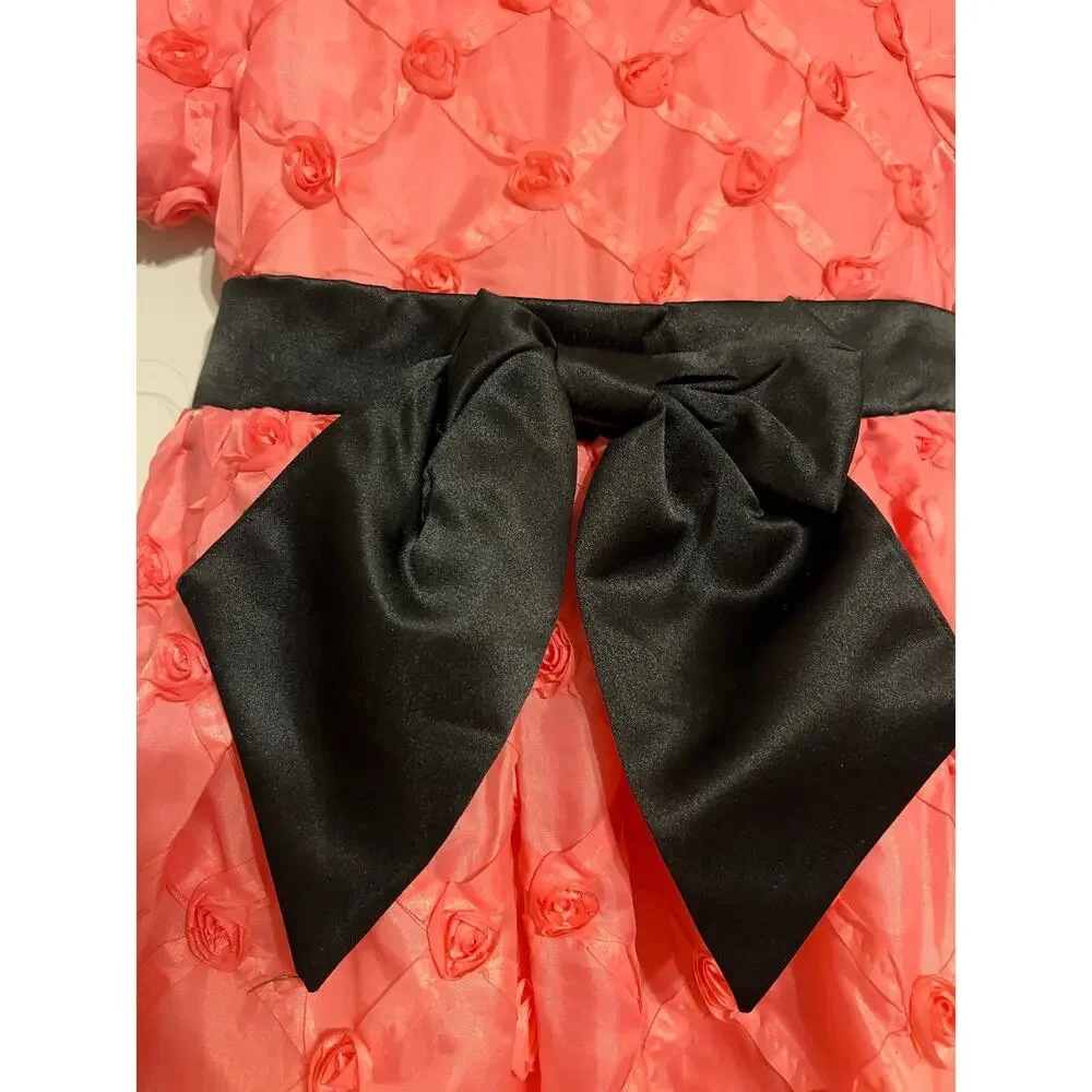 Joe Ella Lauri Dress Pink Rosettes Black Bow Size 4